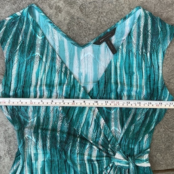 BCBGMAXAZRIA Dress Marian Style Cyan Turquoise Combo Faux Wrap Stretch - Picture 5 of 9